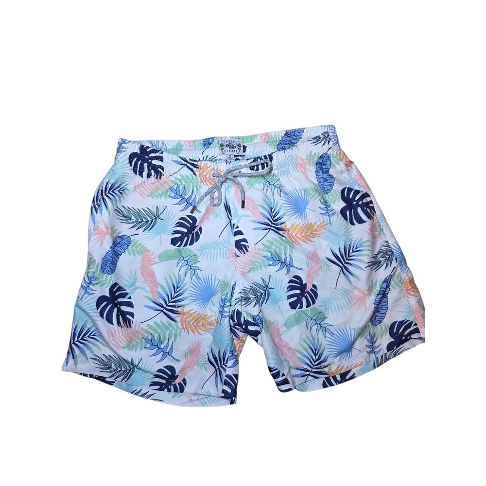 Free Planet Men's Tropical Leaf‎ Bird Swim Trunks 7" Inseam S/M NWOT
